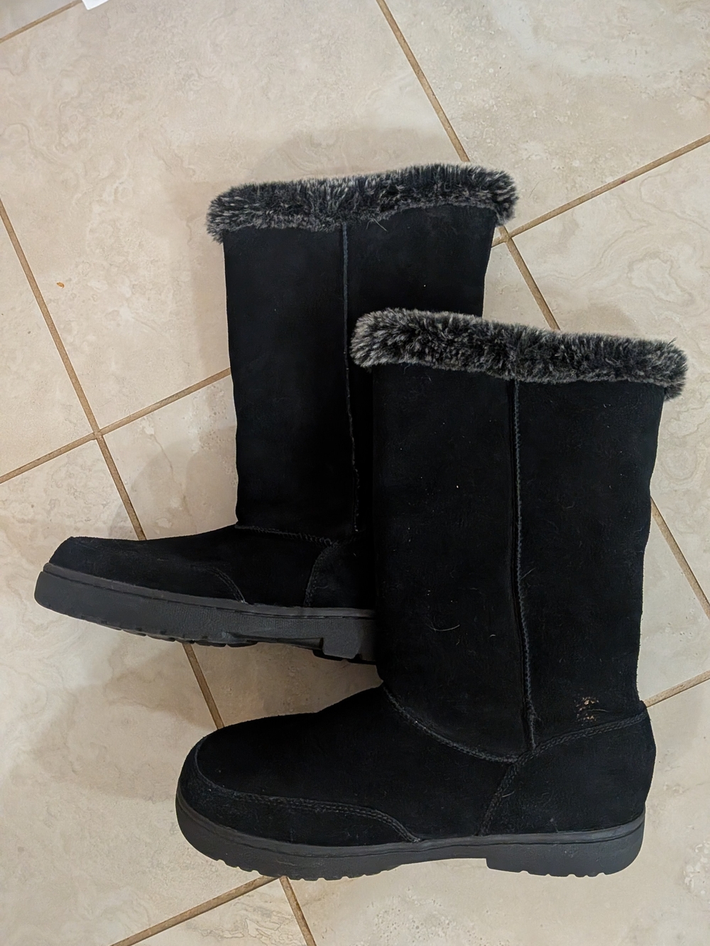 Women's Black Faux-Fur Trim Winter Boots Size 10